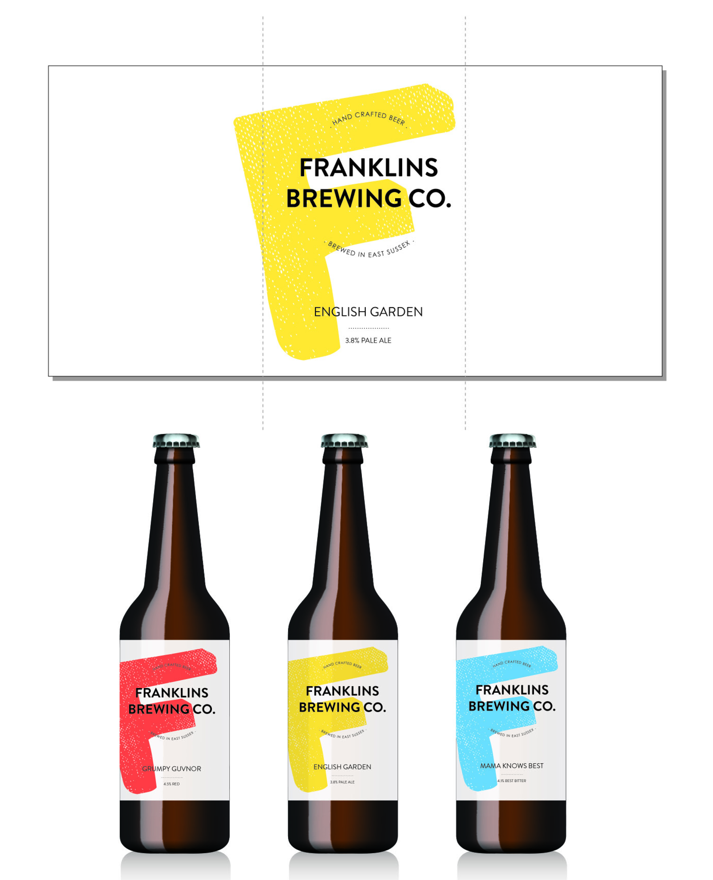 Brand identity concept sketches for Novi Restaurant and Franklins Brewing Co. Below, the selected design for Kynaston Gardens in concept form and in situ.