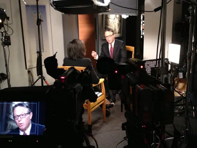 Barry LePatner being interviewed in LePatner's offices by 20/20 correspondent, Deborah Roberts.