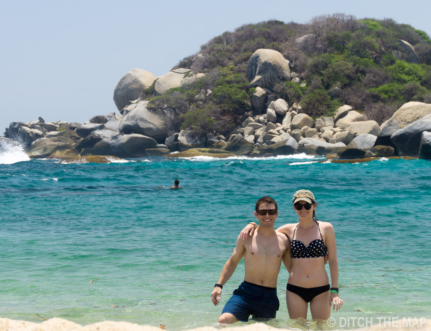 SYLVIE AND I ON THE BEACH IN TAYRONA NATIONAL PARK