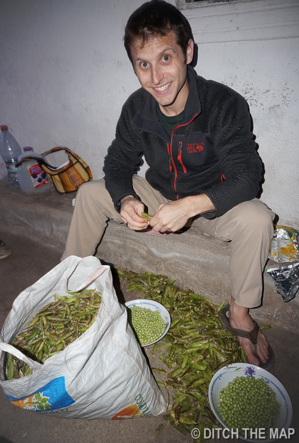 Scott Chucks Peas for a Long While During our Homestay in Ecuador
