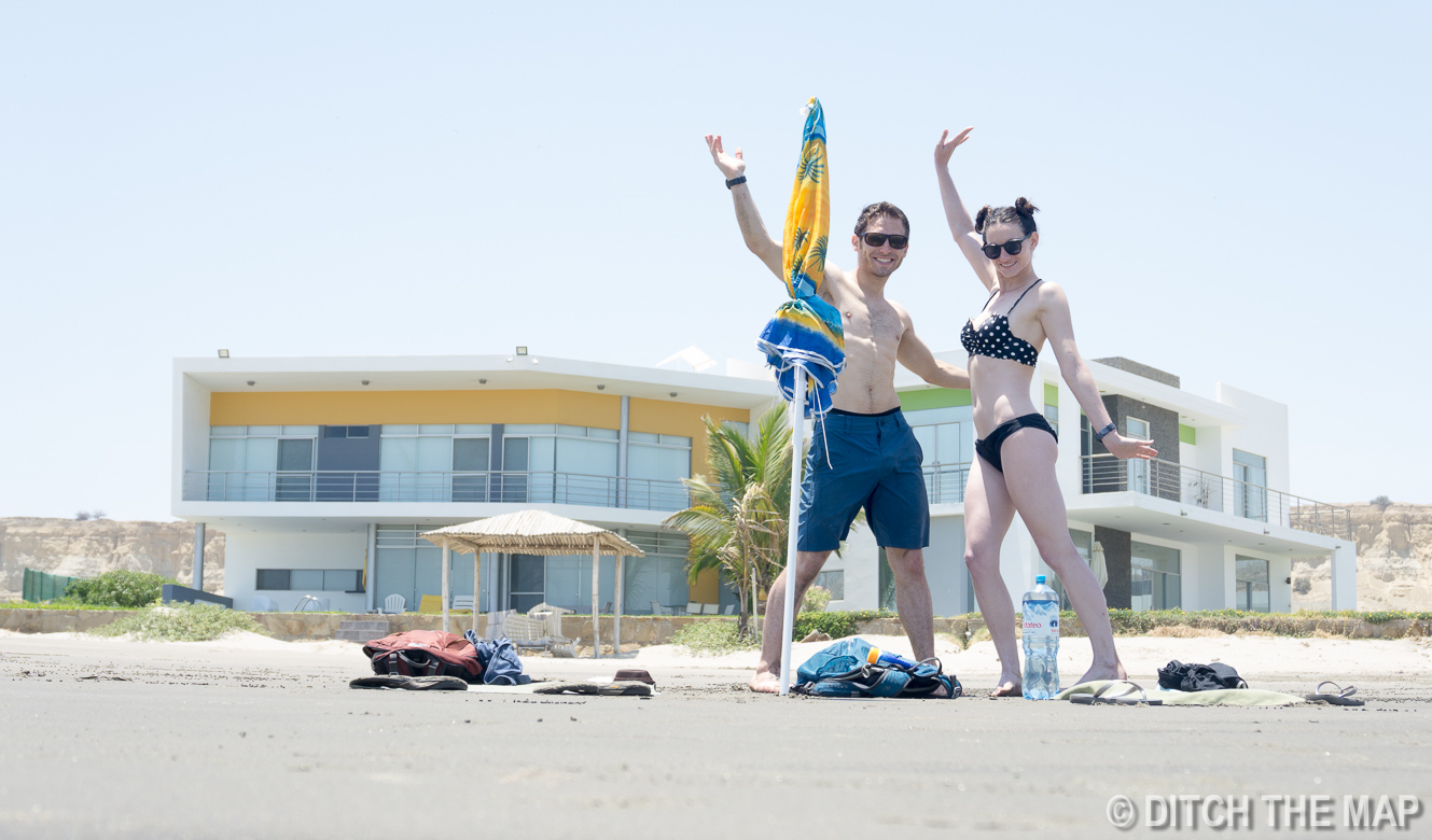 Enjoying our private beach in Colan, Peru.