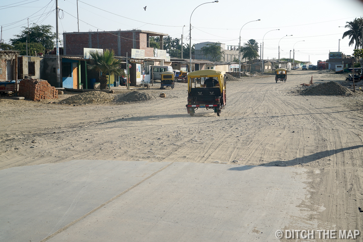 The road just ends in Colan, Peru