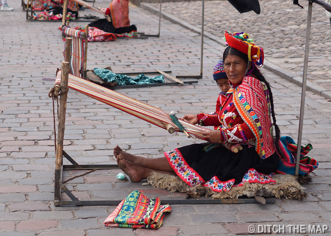 Native Peruvian Weaving in Plaza de Armas in Cusco, Peru