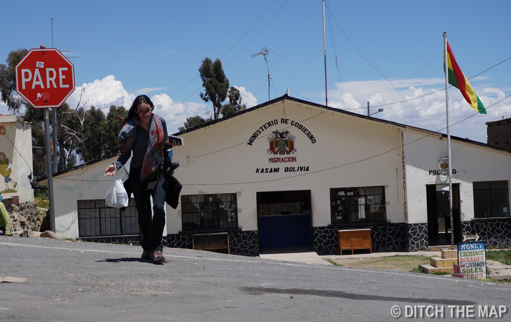 Sylvie making her way back from Bolivian Immigration