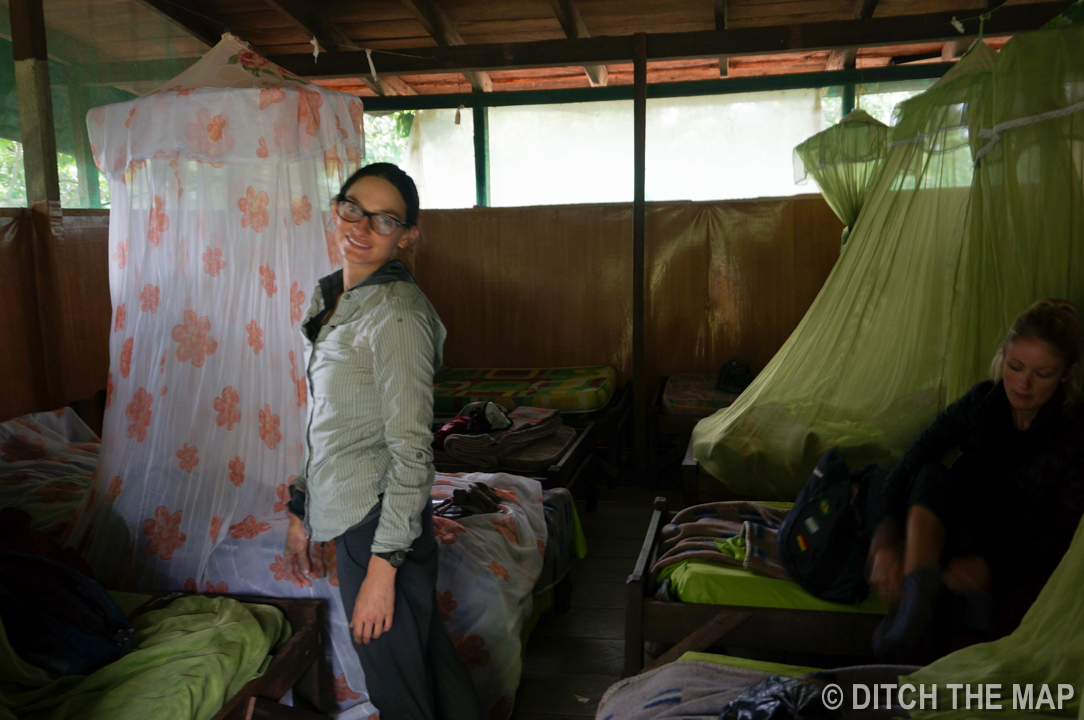 Sylvie smiling in our lodge at The Pampas, Bolivia