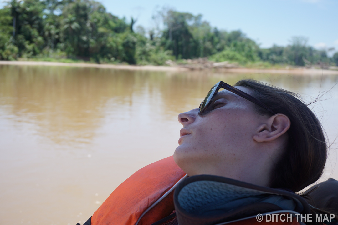 Sylvie falls asleep during our 3-hour ride to The Amazonian Jungle, Bolivia,