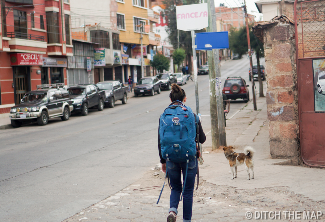 Our new friend leads us to the bus terminal in Sucre, Bolivia