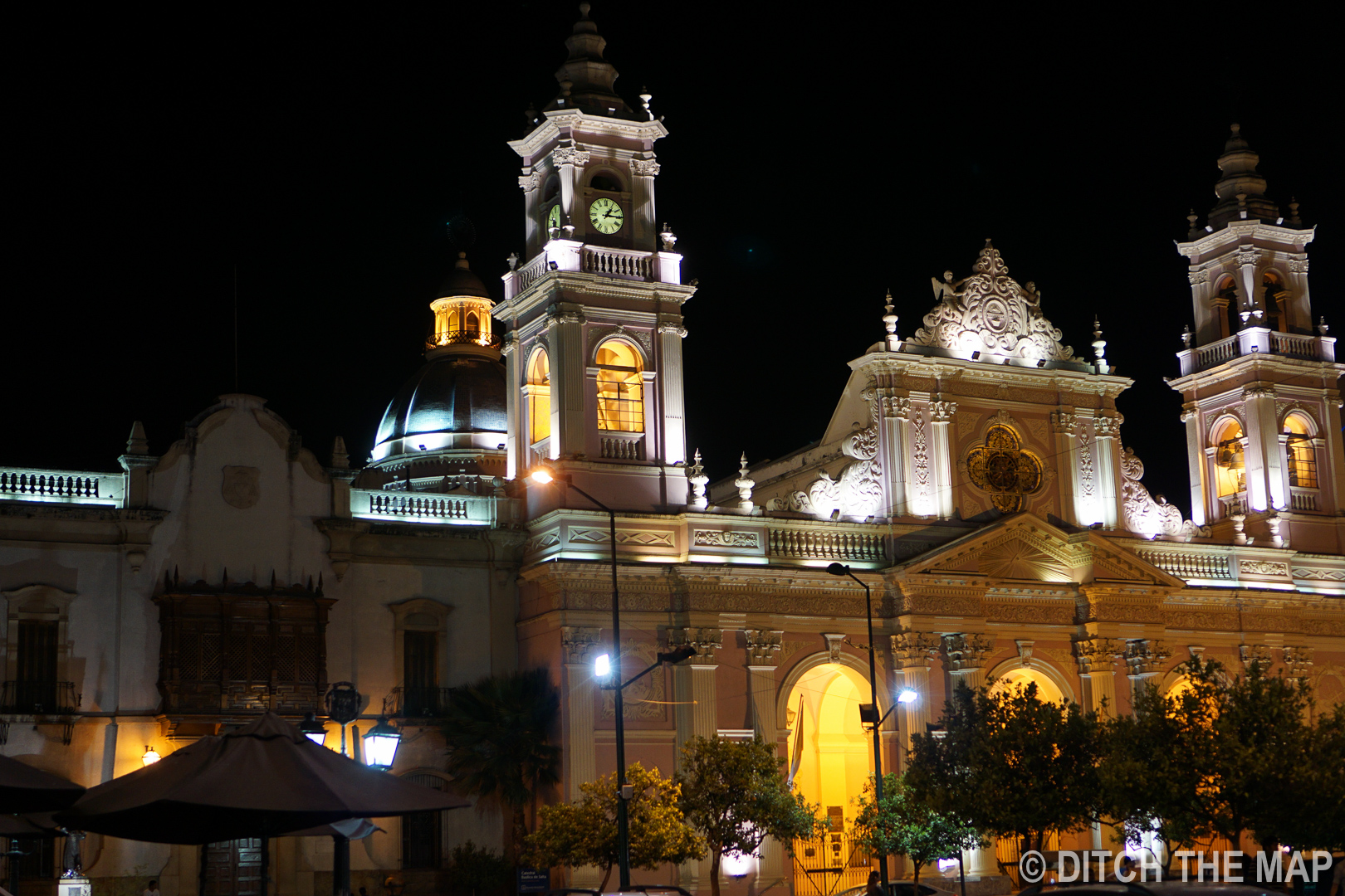 The center square at night in Salta, Argentina