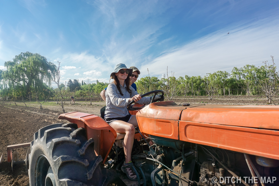 We learn how to ride a tractor in Tupungato, Argentina