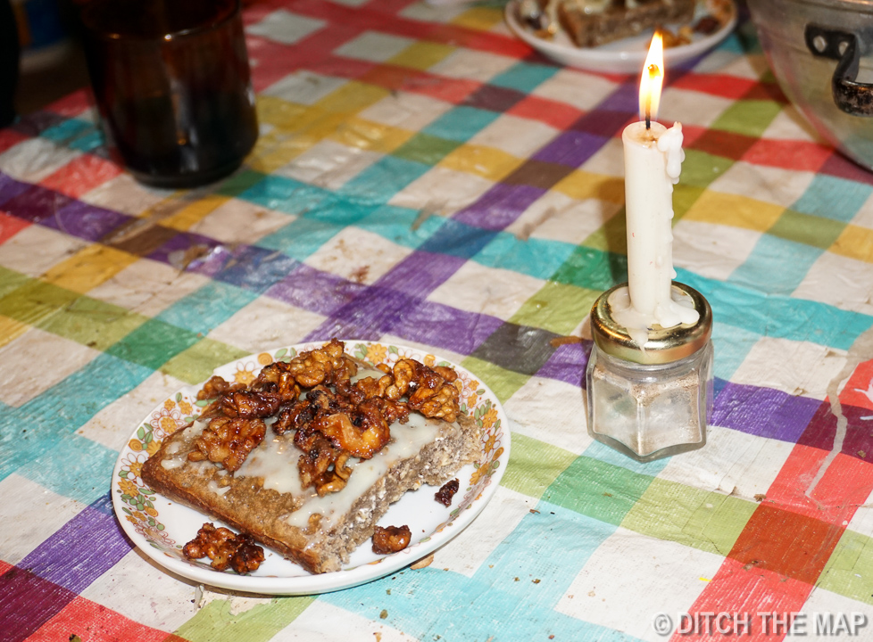 Homemade cake, candied walnuts, and dulce de leche I made in Tupungato, Argentina