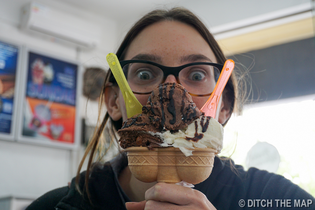Sylvie enjoying one of the 6 ice-cream cones we had during our stay in Tupungato, Argentina