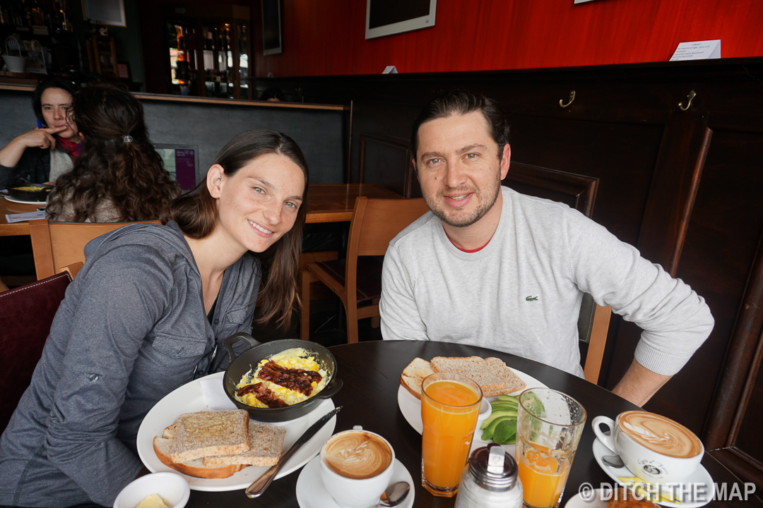 Breakfast with our Airbnb Hose in Puerto Varas, Chile
