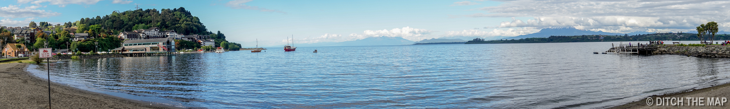 A view of the lake and volcanoes from the city of Puerto Varas, Chile