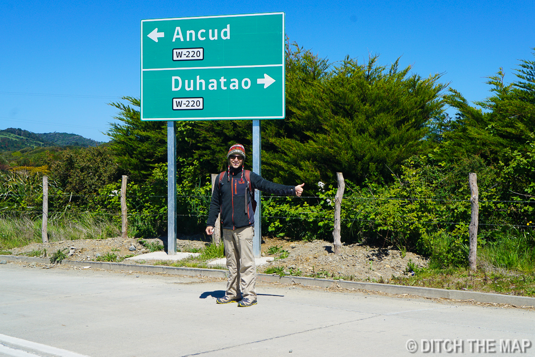 Hitching a ride back to the bus station (15+ miles away) in Chiloe, Chile