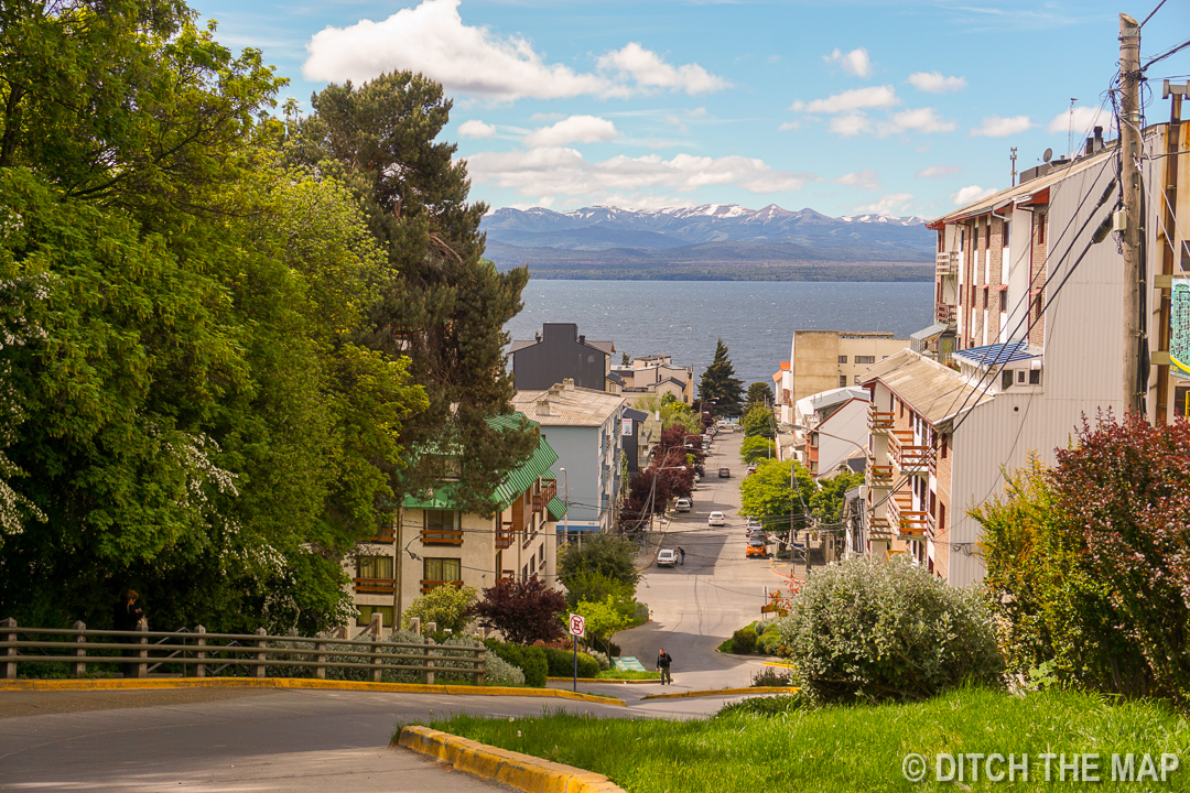 Walking from bus station to the city center of Bariloche, Argentina