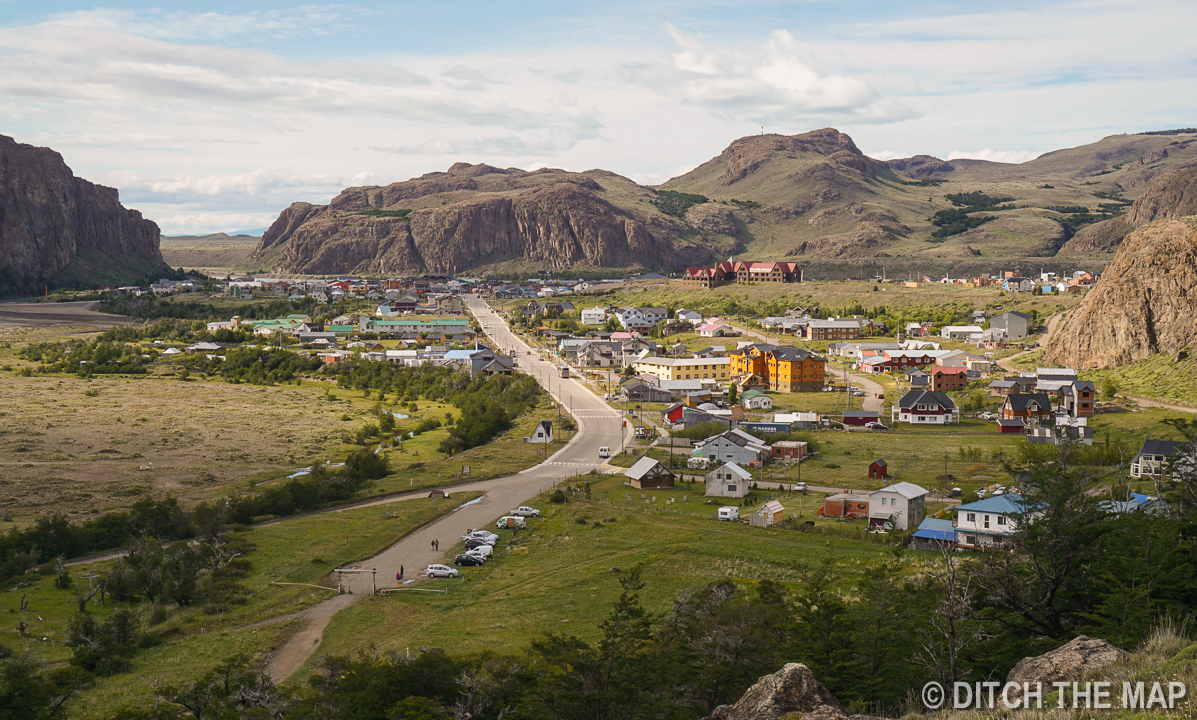 A view of the entire city of El Chalten, Argentina