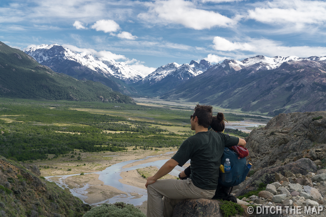 We look out into the snow-capped mountains during our hike to Mt. Fitz Roy in El Chalten, Argentina