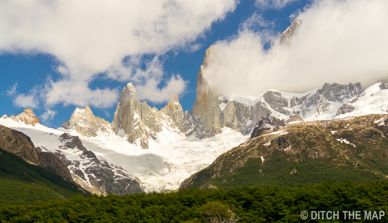 Our first full view of Mt. Fitz Roy in El Chalten, Argentina