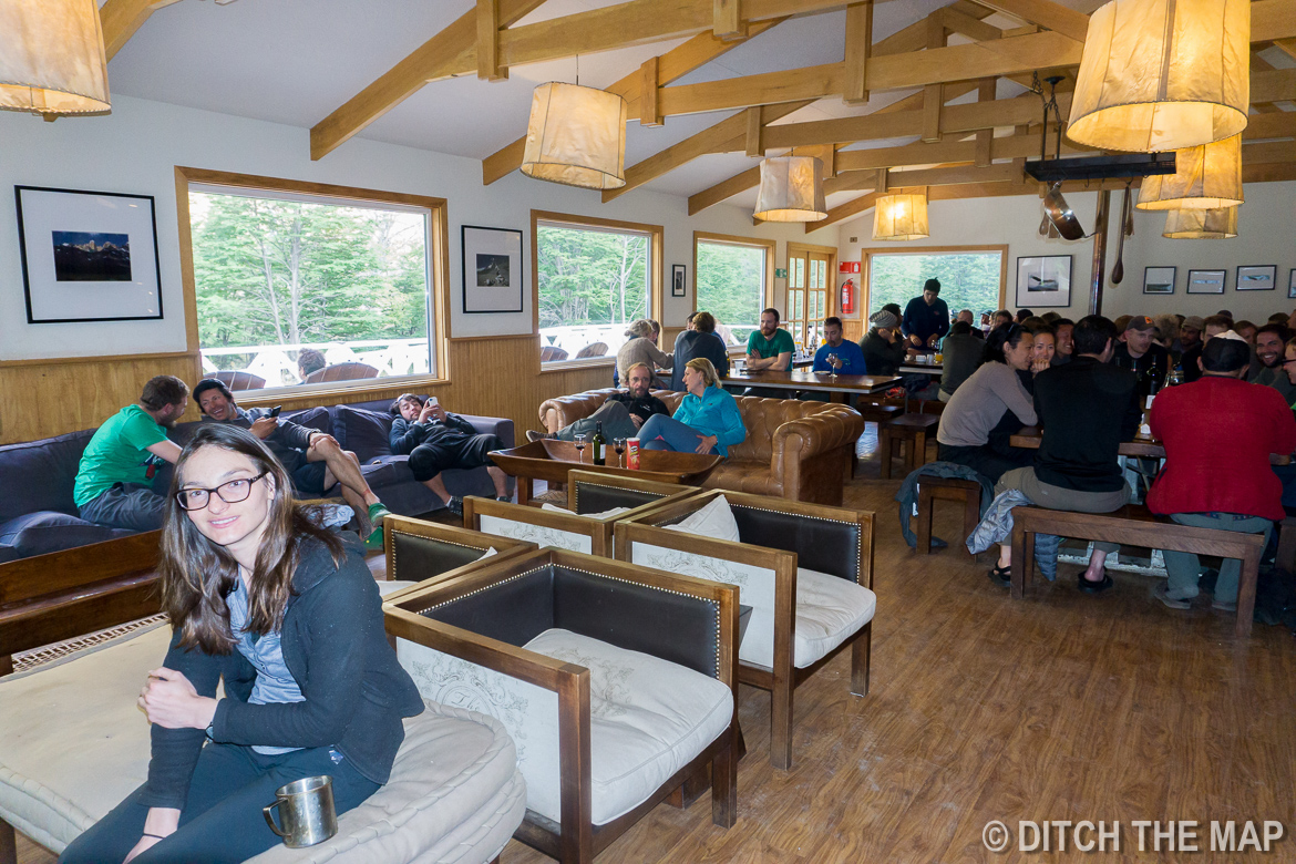 Our first night at the Refugio Grey cafe area in Torres del Paine, Chile