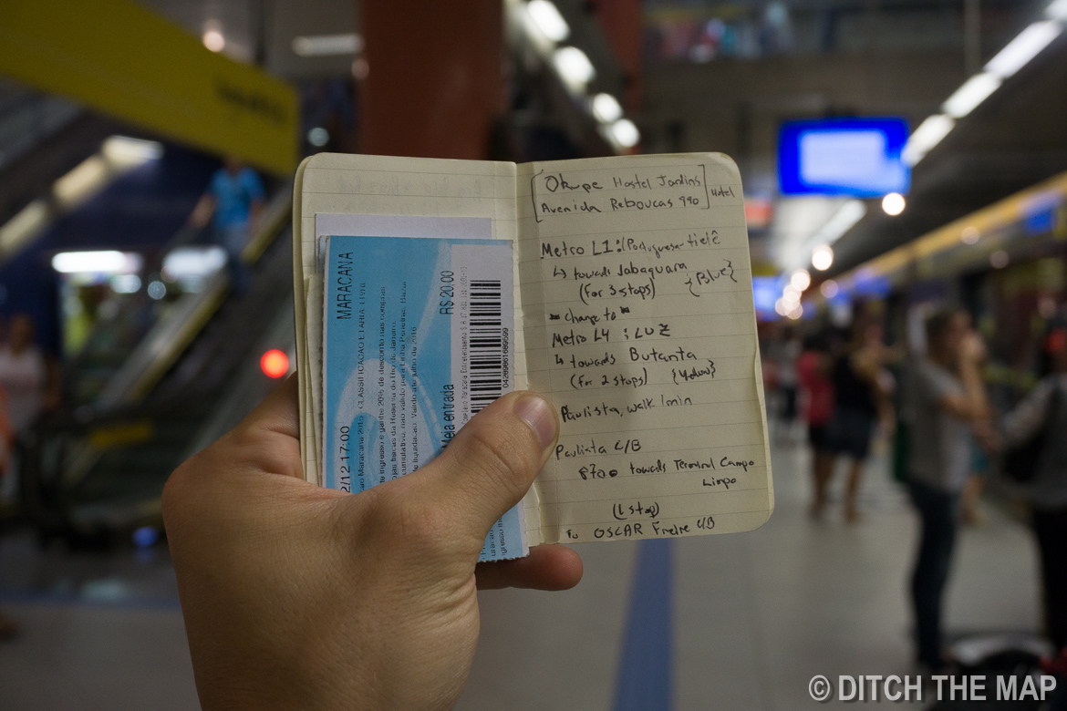 Following google maps directions on how to get to our hostel in Sao Paulo, Brazil