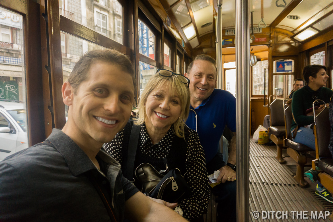 Taking a tram in Lisbon, Portugal