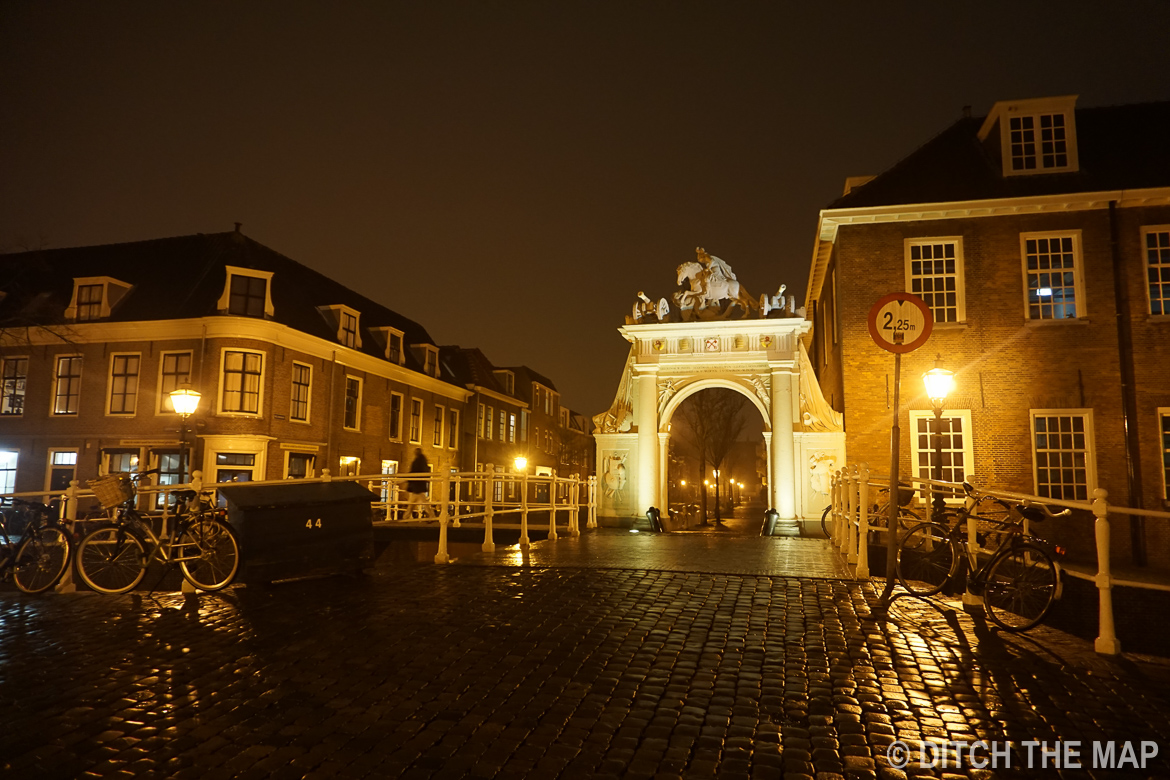 An old arch during the evening in Leiden, Netherlands