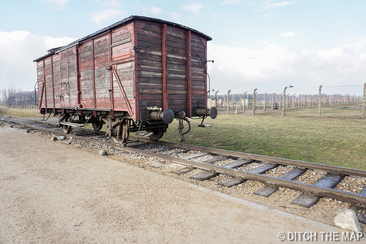 Trains tracks leading right into Auschwitz II, Poland