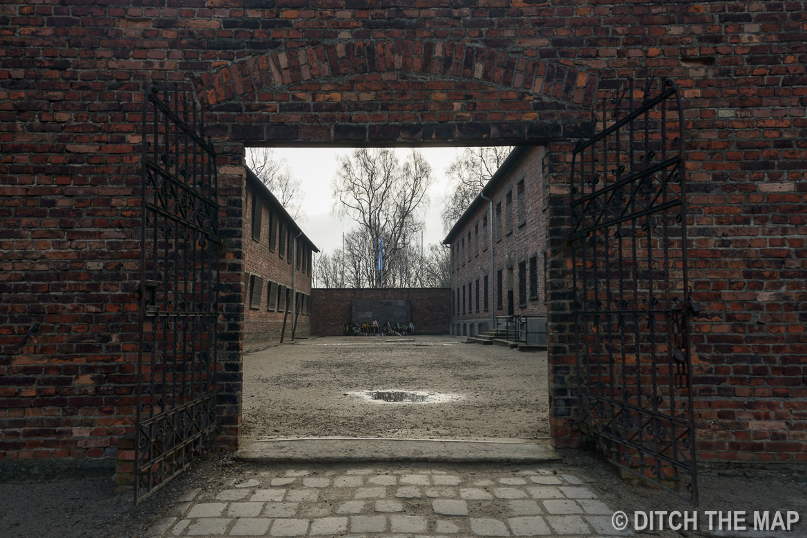 Spot where many Russians were killed by firing squad in Auschwitz, Poland