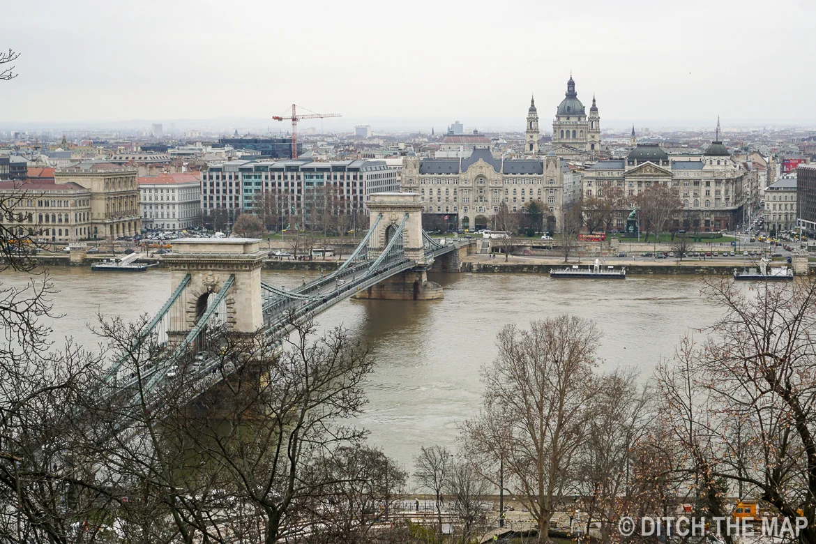Overlooking the Chain Bridge onto Pest in Hungary