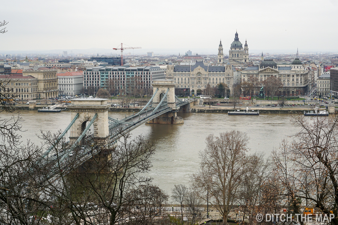Overlooking the Chain Bridge onto Pest in Hungary