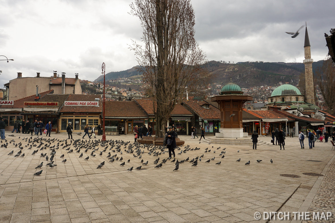 Pidgeon Square in Old Town in Sarajevo, Bosnia