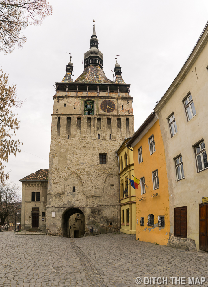 Clock tower in the town of Sighișoara, Romania
