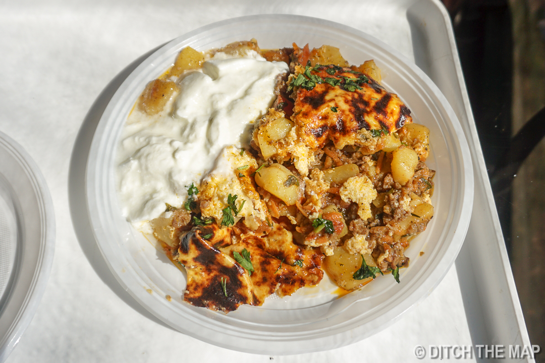 Eating Moussaka in Varna, Bulgaria