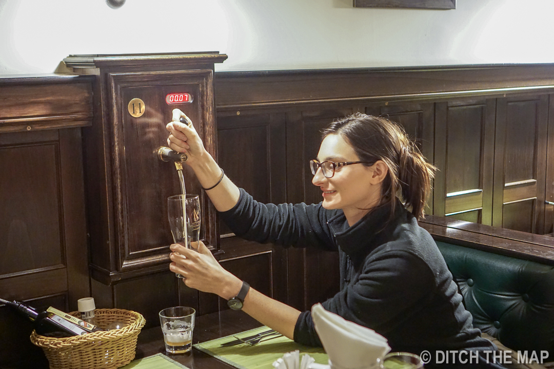 Pour our own beer at the Ale House in Sofia, Bulgaria