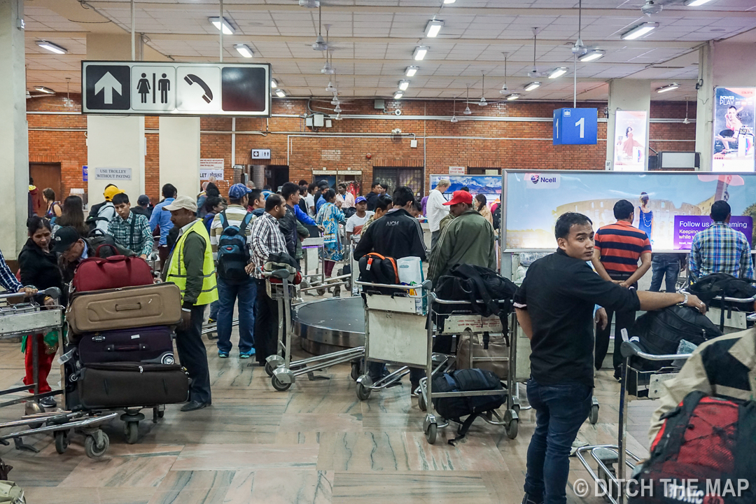 Getting our Baggage in Tribhuvan International Airport in Kathmandu, Nepal