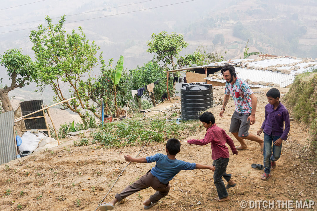 Kids Playing in the Yard at our Workaway in Nepal