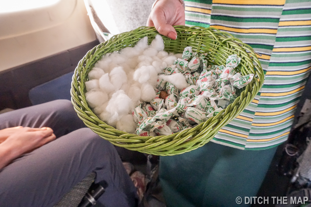 We are given cotton for our ears during the flight to Lukla, Nepal