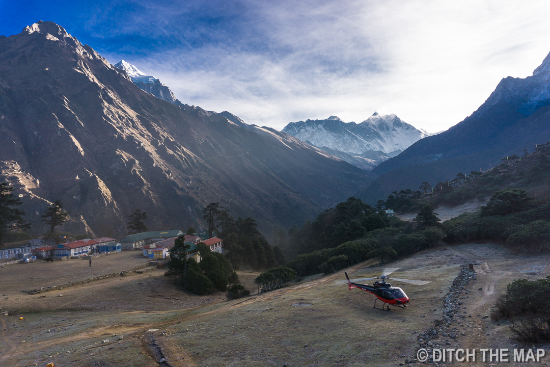 Medical evacuation via helicopter in Dingboche, a view from our window.