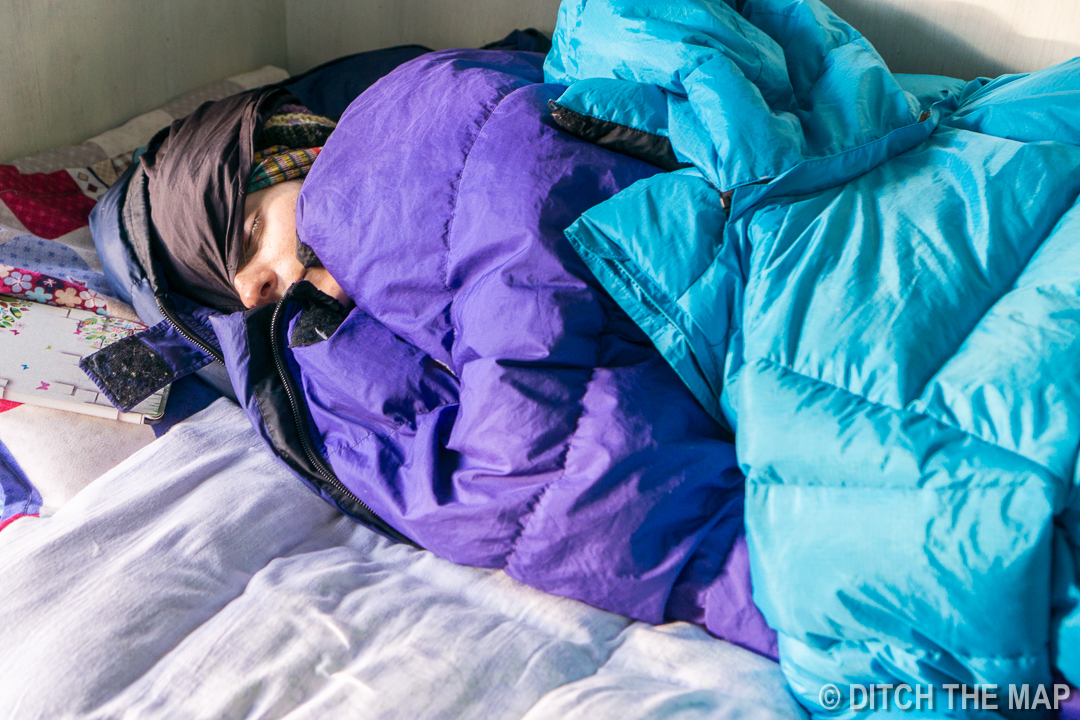 Sylvie gets some sleep after a tough day at high altitude