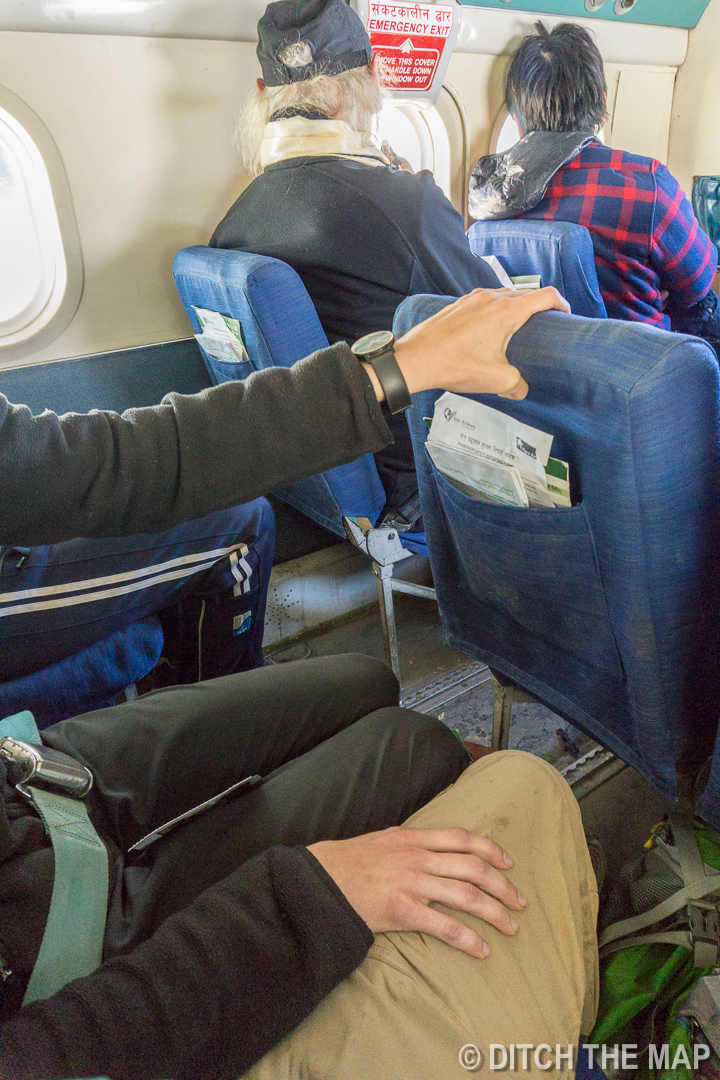 Sylvie was a little tense during the flight back to Kathmandu, Nepal