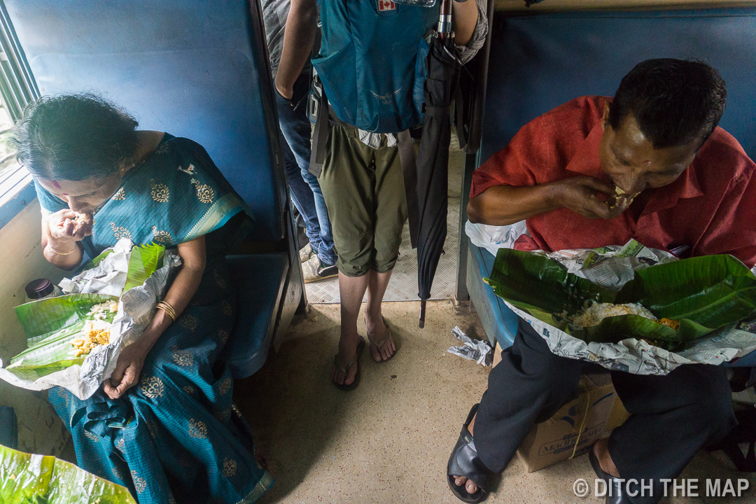 Indians Eating with their Hands on Train in Kerala, India