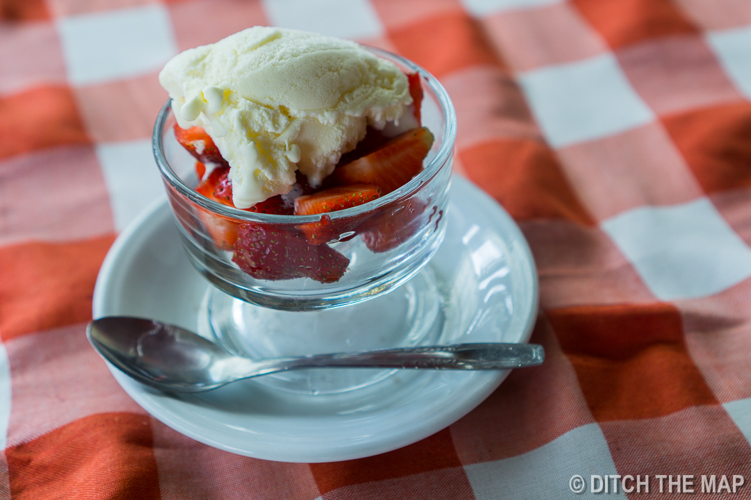 Strawberry and ice-cream in the Strawberry Stop in Bedugul, Bali