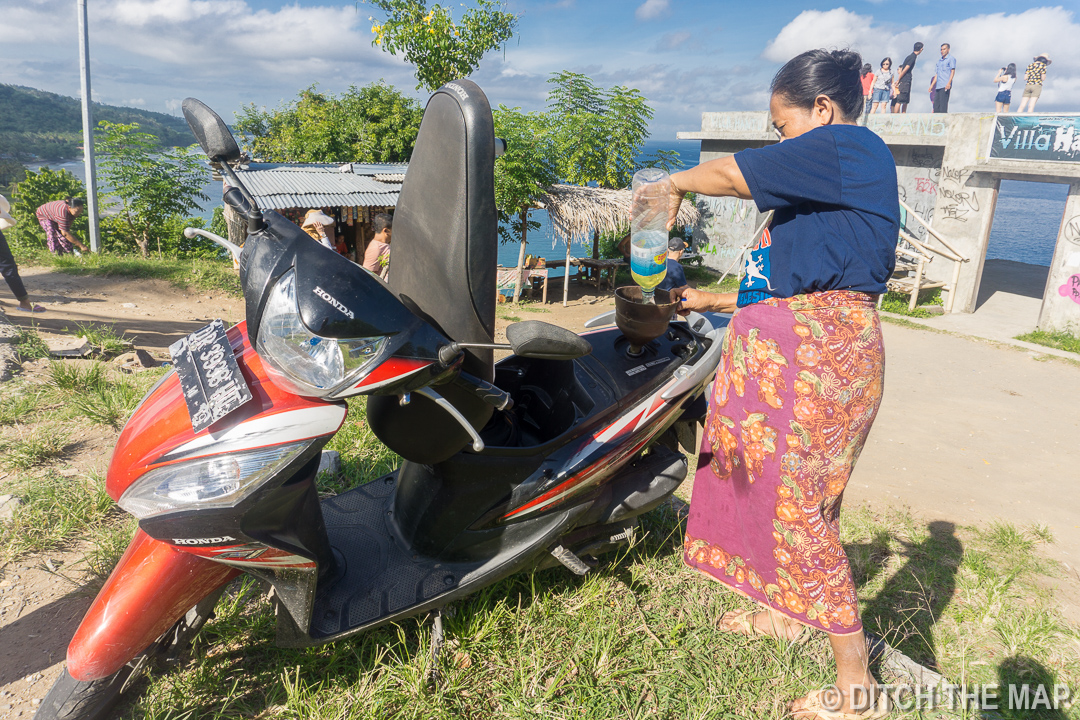 Refueling our Rented Scooter in Senggigi, Lombok