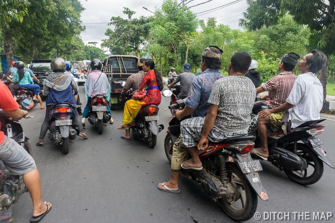 Driving in Traffic in Lombok, Indonesia