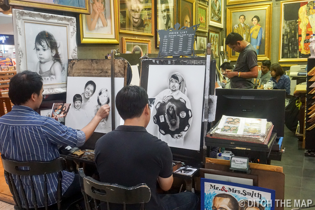 Men Drawing at MBK in Bangkok, Thailand