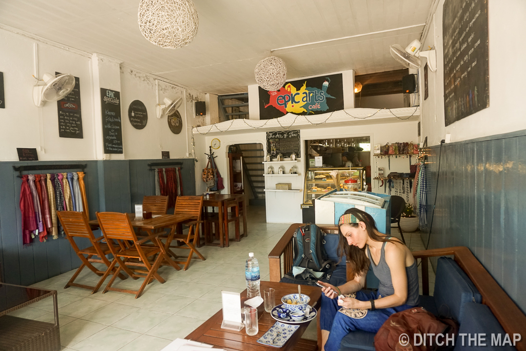 Eating at Epic Arts Cafe in Kampot, Cambodia
