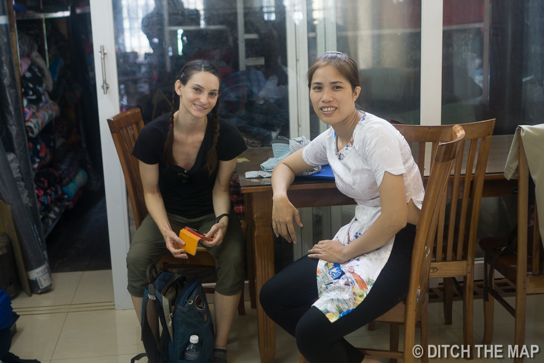 Sylvie and Su Wait While I Get 'Suited Up' at Peace Tailor in Hoi An, Vietnam