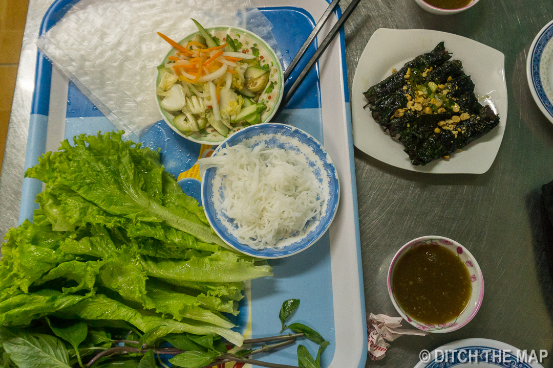 Eating Bo La Lot from a Street Side Restaurant in HCMD, Vietnam