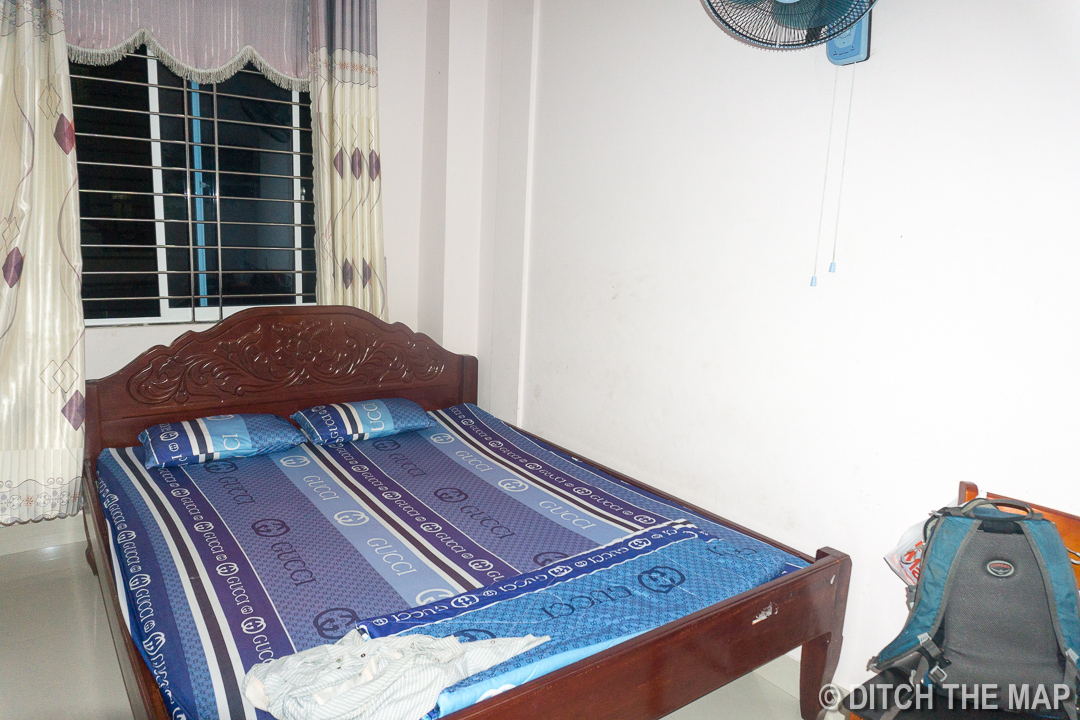 Our Hotel Room with Fake Gucci Sheets in Rach Gia, Vietnam