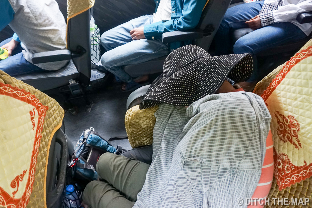 Trying to Sleep on the Bus to Dong Van, Vietnam